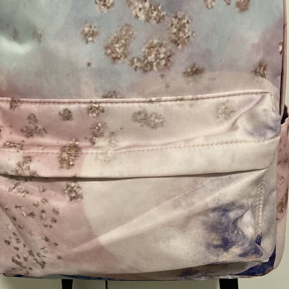 Yin Lang Nylon Backpack by Soundbyte in Pink & blue pattern. - Picture 2 of 7